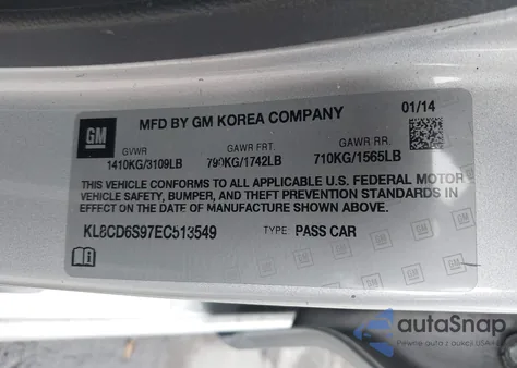 2014 Chevrolet Spark 1Lt Auto из США, поврежденный, VIN KL8CD6S97EC513549